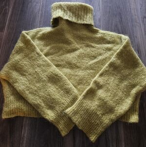 Mohair Blend Chartreuse Turtleneck Cropped Sweater
